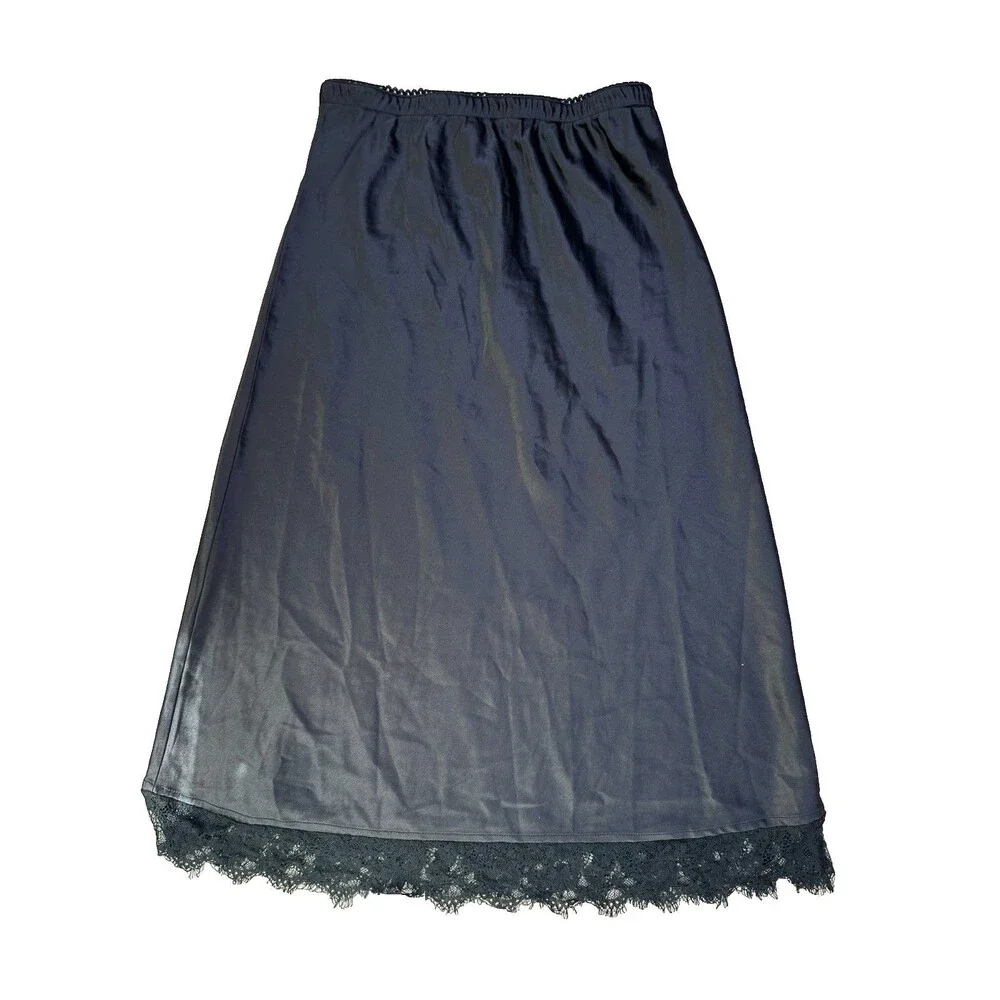 Disturbia Satin Slip Skirt Lace Trim Maxi Gothic Dark Glamour Classic Black US 6